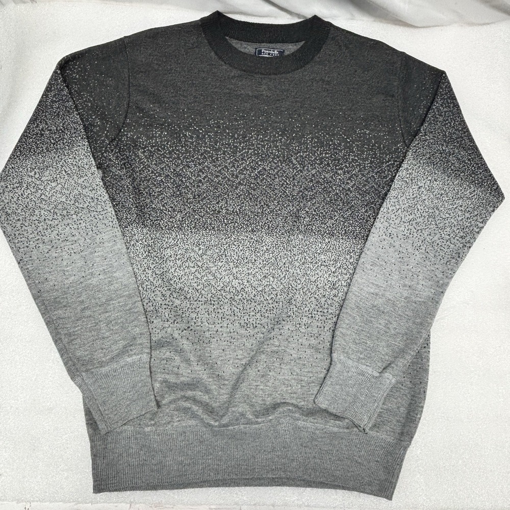 Portabella New York Sweater Men's M Gray And Black Gradient Ombré Pixelated Vtg